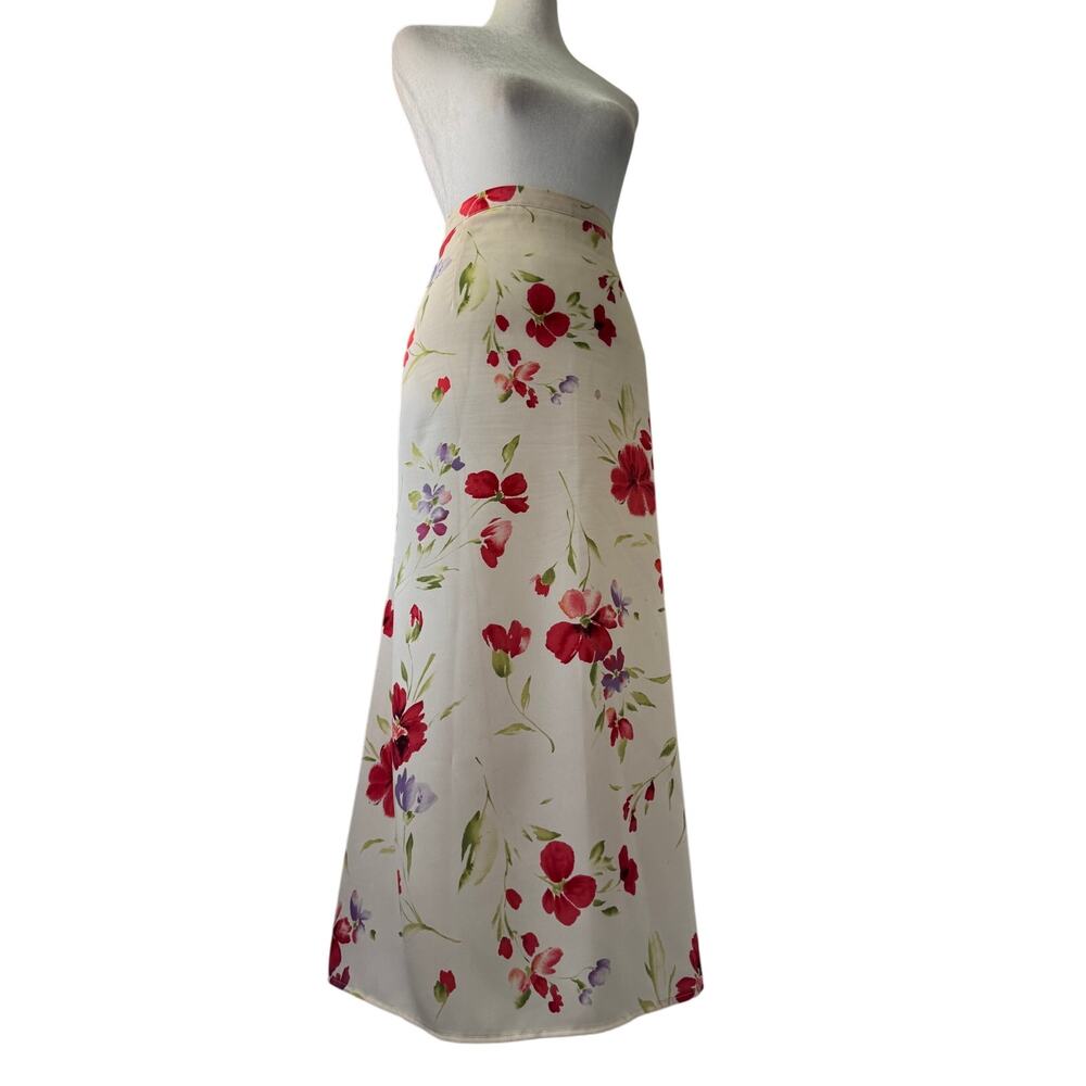 Vintage Y2K Fitting Image Ivory Floral Print A-Line Maxi Skirt